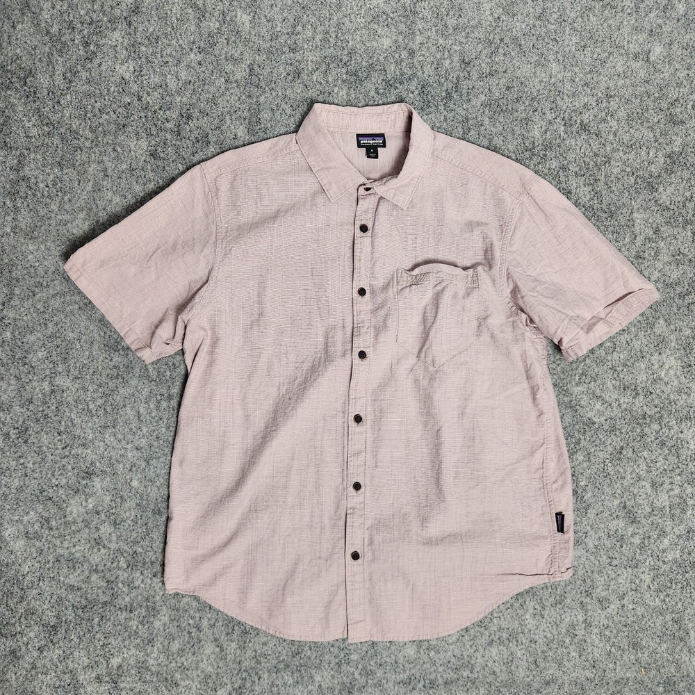 Patagonia Organic Cotton Slub Poplin Shirt Men M Pink Short Sleeve Button Hiking